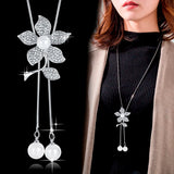 Geometric crystal statement necklace for women featuring long pearl choker and pendant, stylish jewelry by HSF Marketplace.