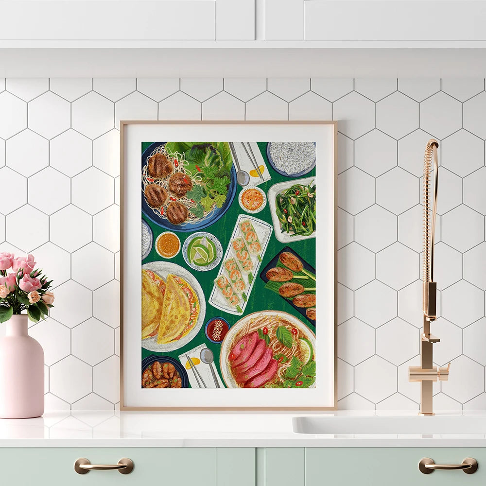 Sushi canvas art featuring colorful rolls, ideal for modern kitchen decor by HSF Marketplace