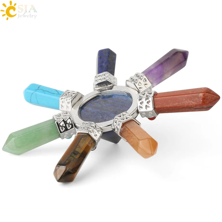 CSJA 7 Chakra Pyramid Decoration Healing Point Hexagonal Crystal Pillar Natural Stone Reiki Energy Meditation Jewelry Women G302