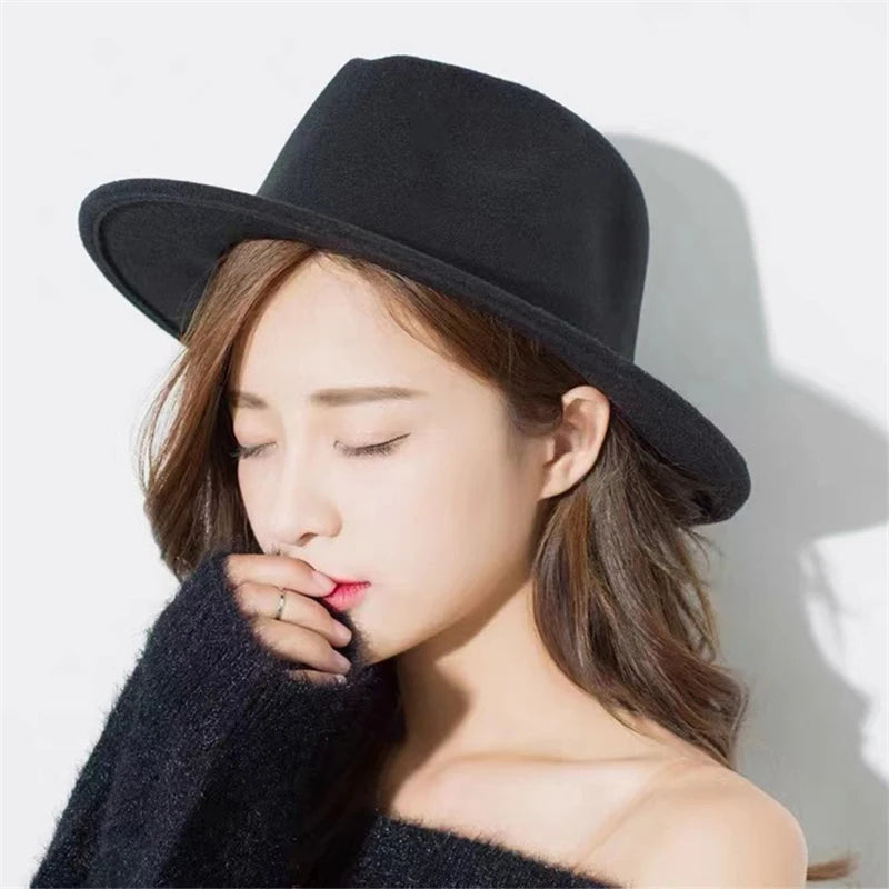 Winter Spring Imitation Woolen Women Hat Ladies Fedoras Top Jazz Round Cap Female Bow Ribbon Bowler Hats
