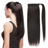 Brazilian Remy human hair ponytail clip-in extension, thick straight wrap-around hairpiece, 30–75cm