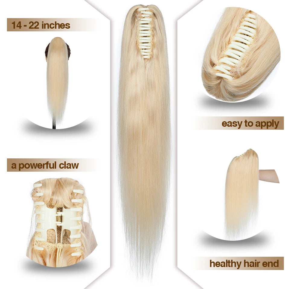 S-noilite straight human hair ponytail extension with claw clip, 14-22 inch, in black, blonde, and brown shades