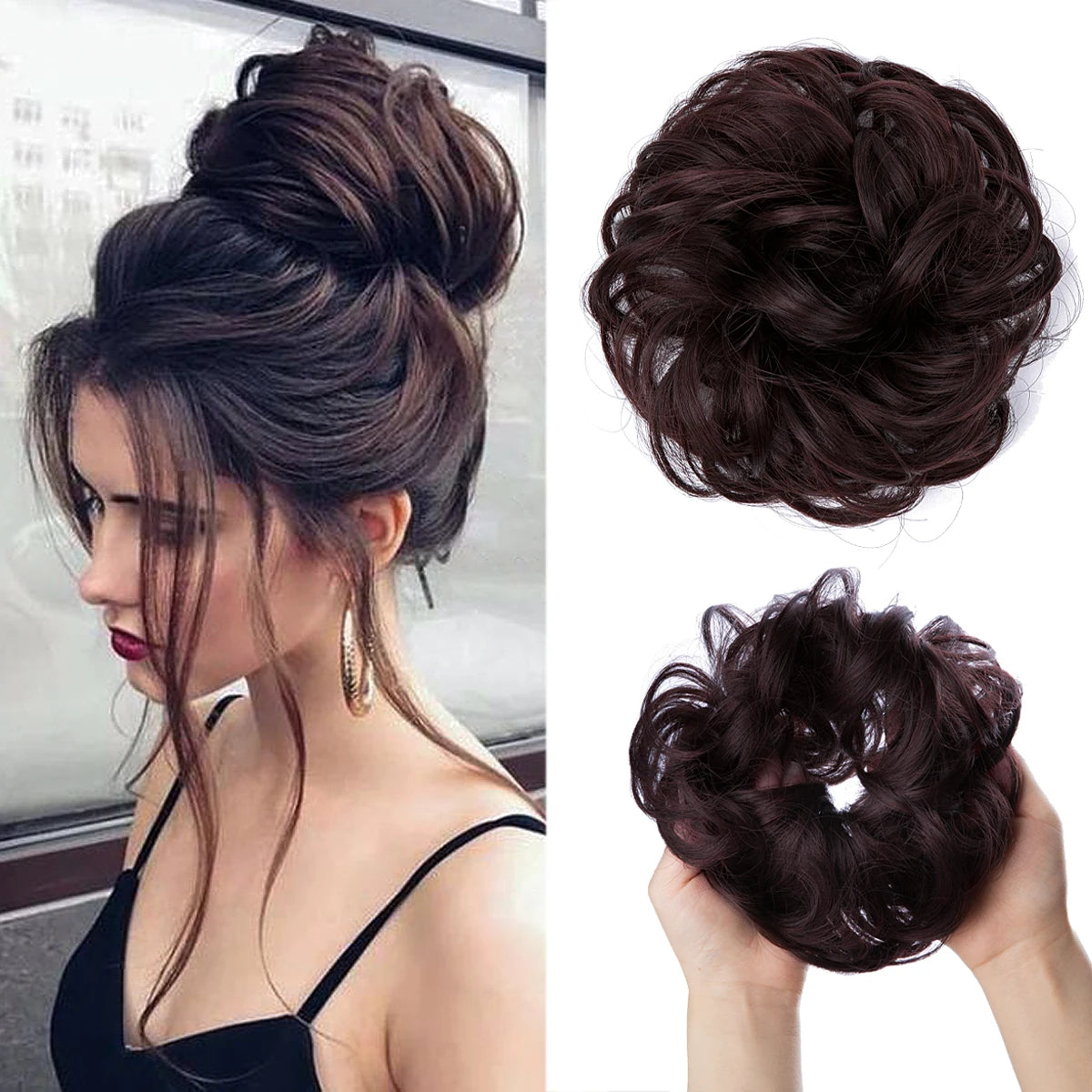 HSF Marketplace synthetic curly messy hair bun extension scrunchie for women’s chignon updo