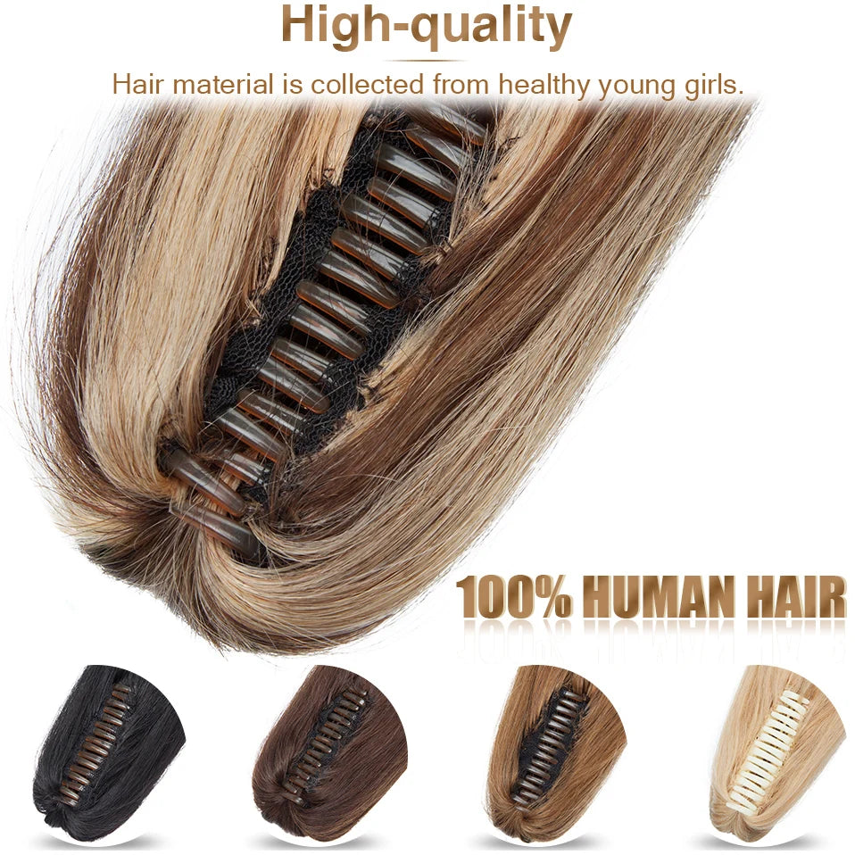 S-noilite straight human hair claw clip ponytail extension in natural black, blonde, and brown shades
