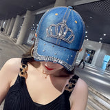Women's COKK fashion cap in denim cloth with shiny finish, adjustable baseball cowboy hat style for sunshade