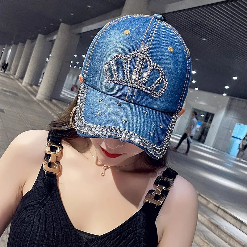 Women's COKK fashion cap in denim cloth with shiny finish, adjustable baseball cowboy hat style for sunshade