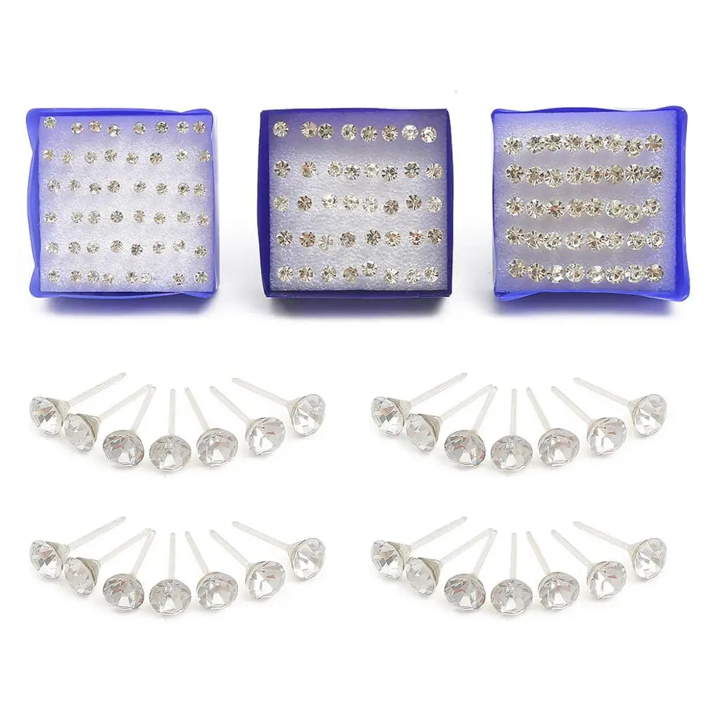 20-pair set colorful crystal stud earrings, 3–6mm simple plastic piercing jewelry for women by HSF Marketplace