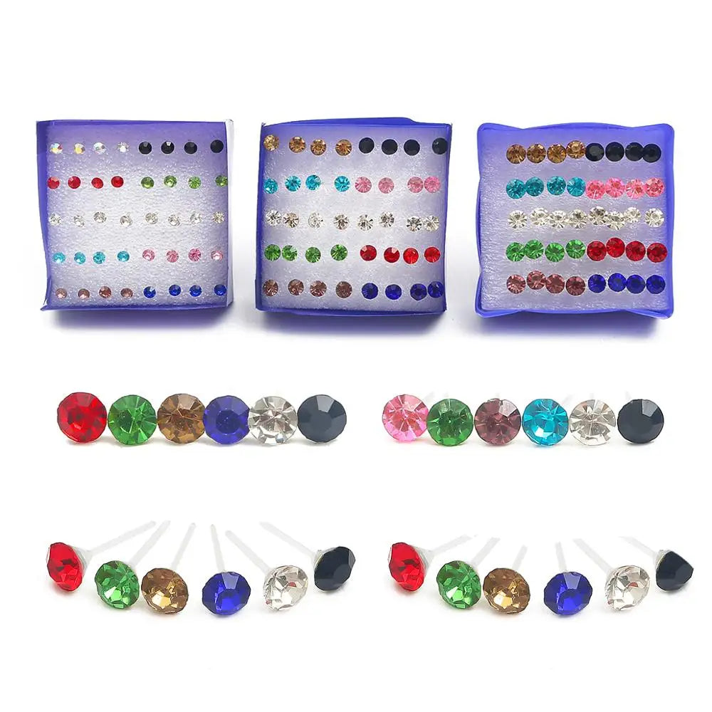 20-pair set of colorful 3–6mm crystal stud earrings, simple plastic piercing jewelry for women by HSF Marketplace