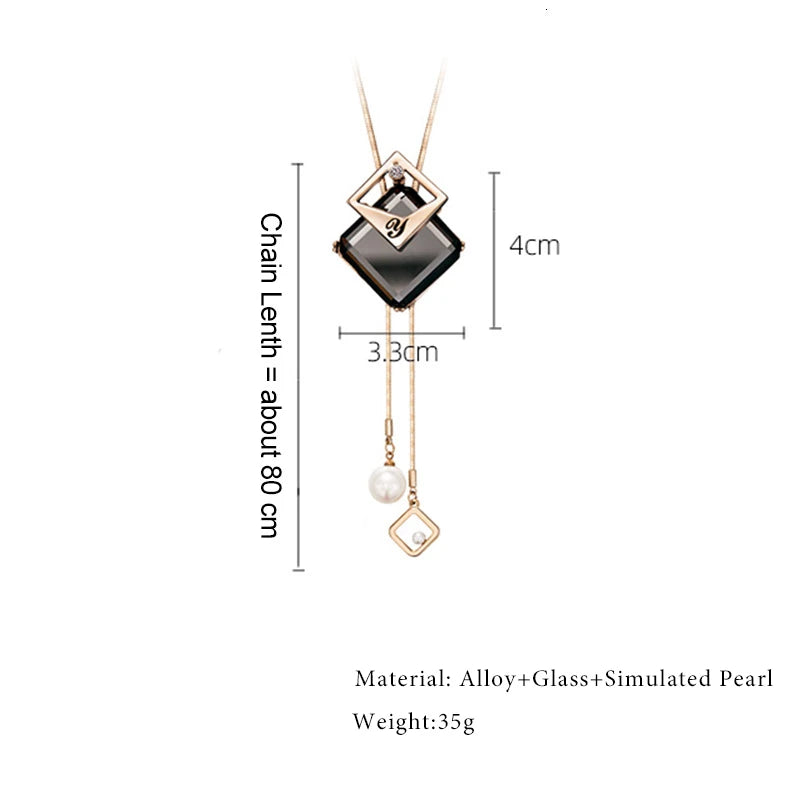 Fashion geometric crystal pendant necklace for women, featuring long pearl choker jewelry by HSF Marketplace.