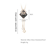 Fashion geometric crystal pendant necklace for women, featuring long pearl choker jewelry by HSF Marketplace.