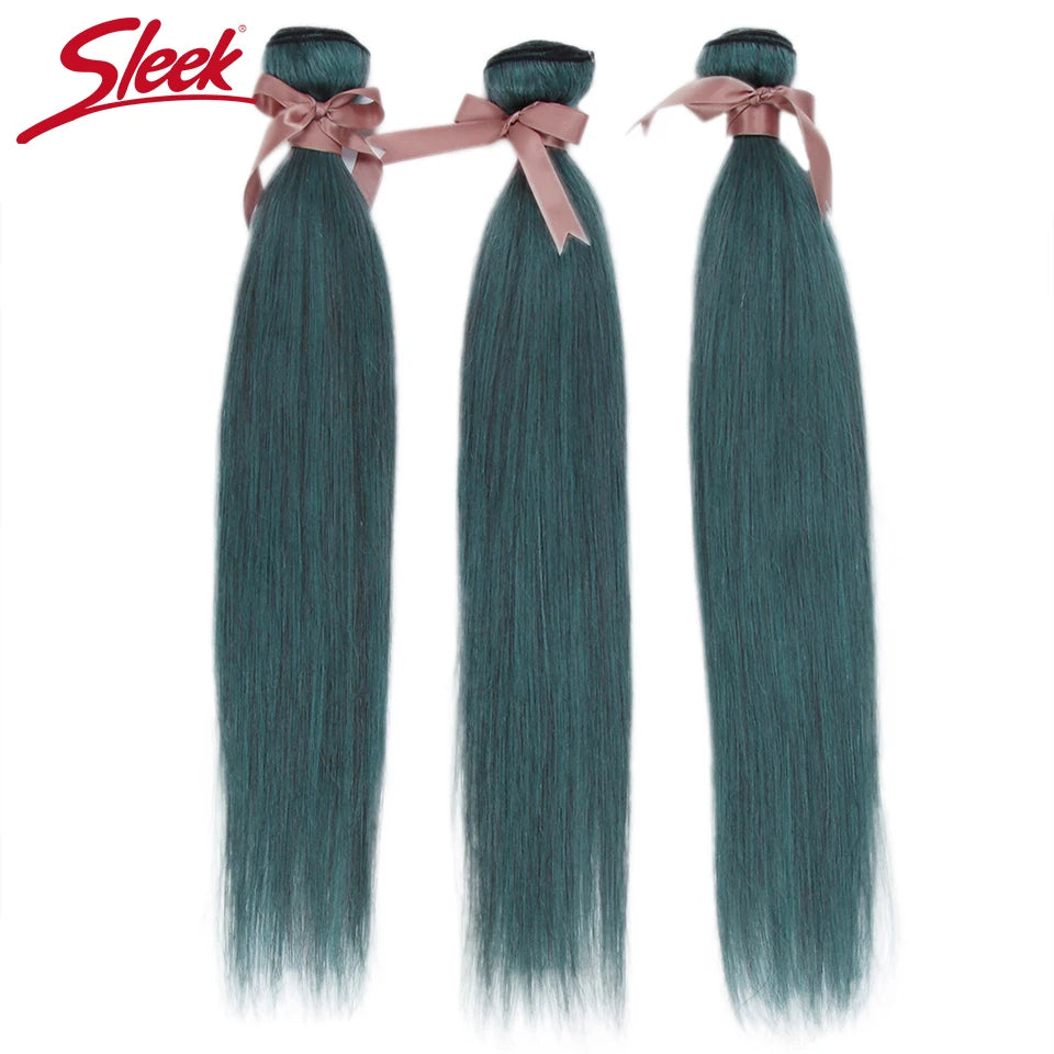 Sleek Brazilian Straight Hair Bundles With Closure S BLUE Hair Weave 10-26 Inches Remy Human Hair 3 Bundles With Closure
