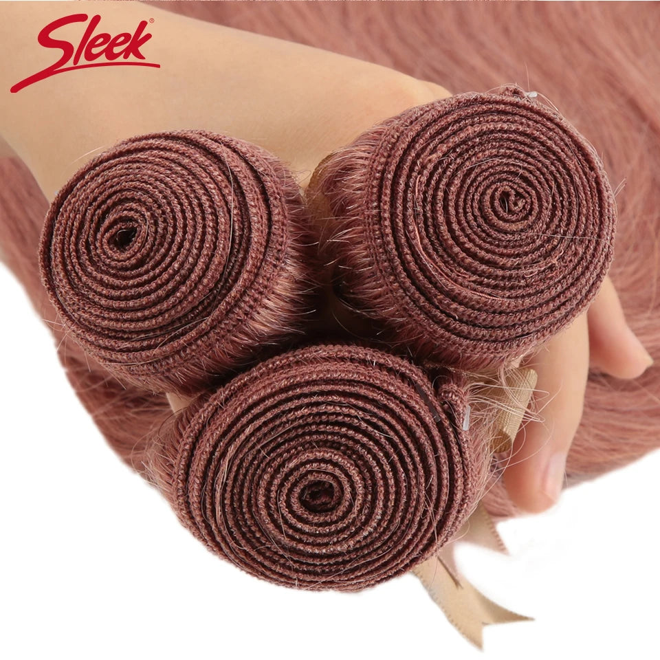 Sleek Brazilian Straight Hair Bundles With Closure S PINK 8 Hair Weave 10-26 Inches Remy Human Hair 3 Bundles With Closure