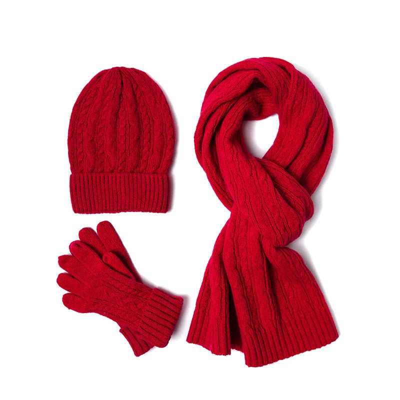 Women's winter warm wool knit hat, scarf and glove set by HSF Marketplace