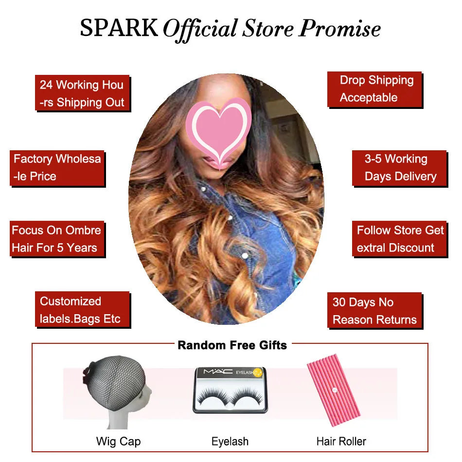 Spark Ombre Peruvian Loose Wave Bundles with Closure Remy Hair Extension Human Hair Bundles with Closure