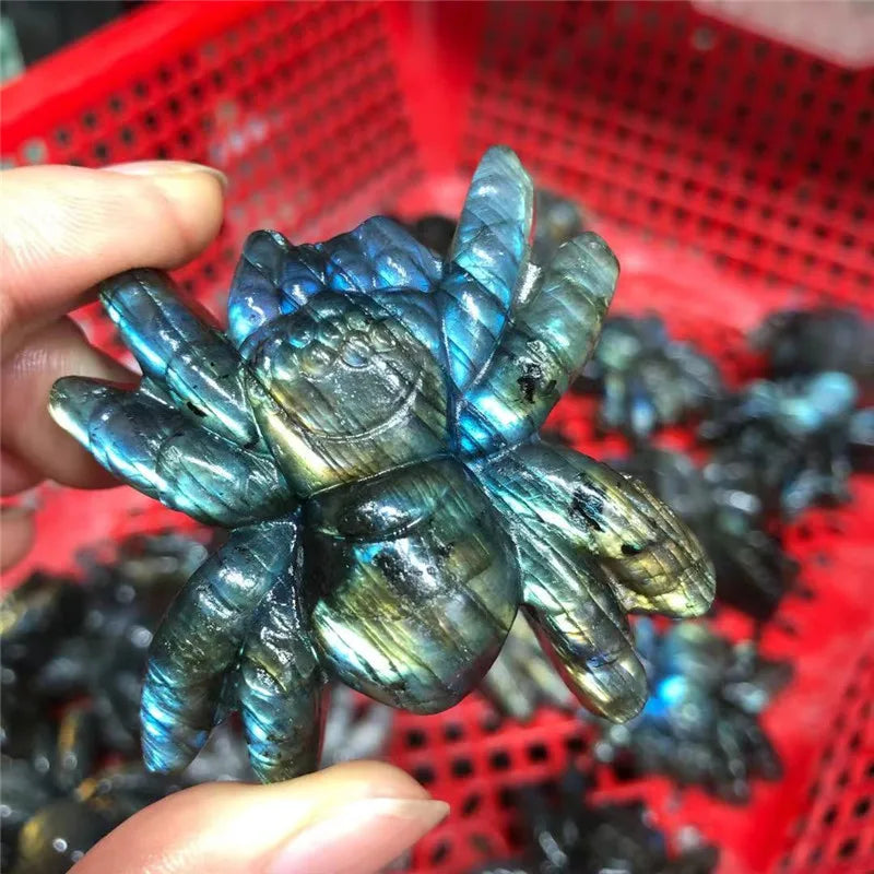 Natural Quartz Carvings Labradorite Owl Cicada Animal Crystals Healing Stones For Spiritual Decor