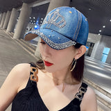 Women's shiny denim cowboy baseball cap by HSF Marketplace, adjustable sunhat for spring and summer shade