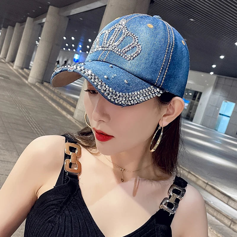 Women's shiny denim cowboy baseball cap by HSF Marketplace, adjustable sunhat for spring and summer shade