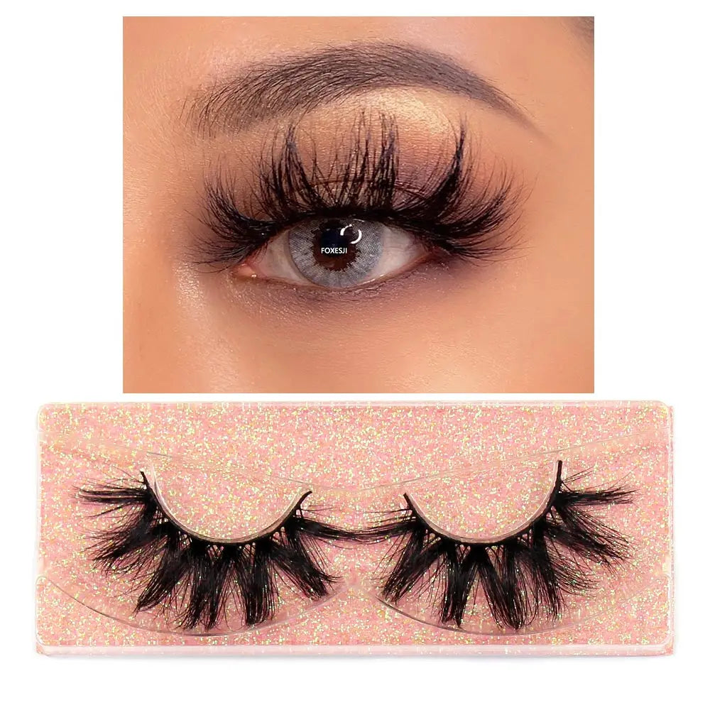 FOXESJI Mink Eye Lashes Fluffy Dramatic Wispy Cross False Eyelashes Strip Lashes Extension Natural Soft 3D Mink Eyelashes Makeup