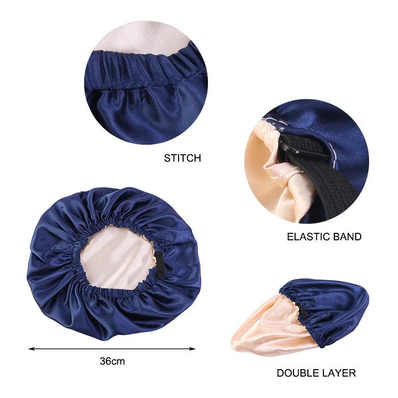 2021 Hot Sale Soft Shower Cap Double Sided Layer Satin Silk Lined Night Cap For Women