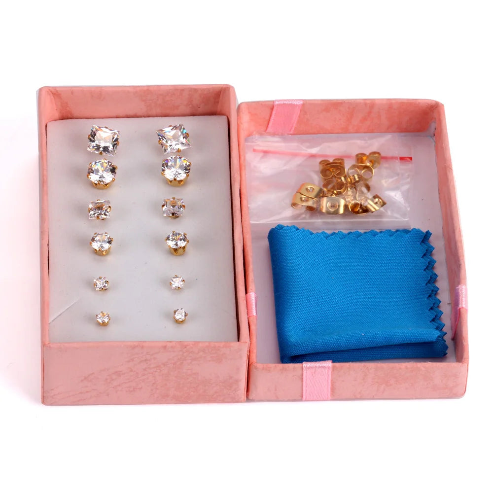 Vintage stud earrings set for women, 6 pairs in gold and silver by HSF Marketplace