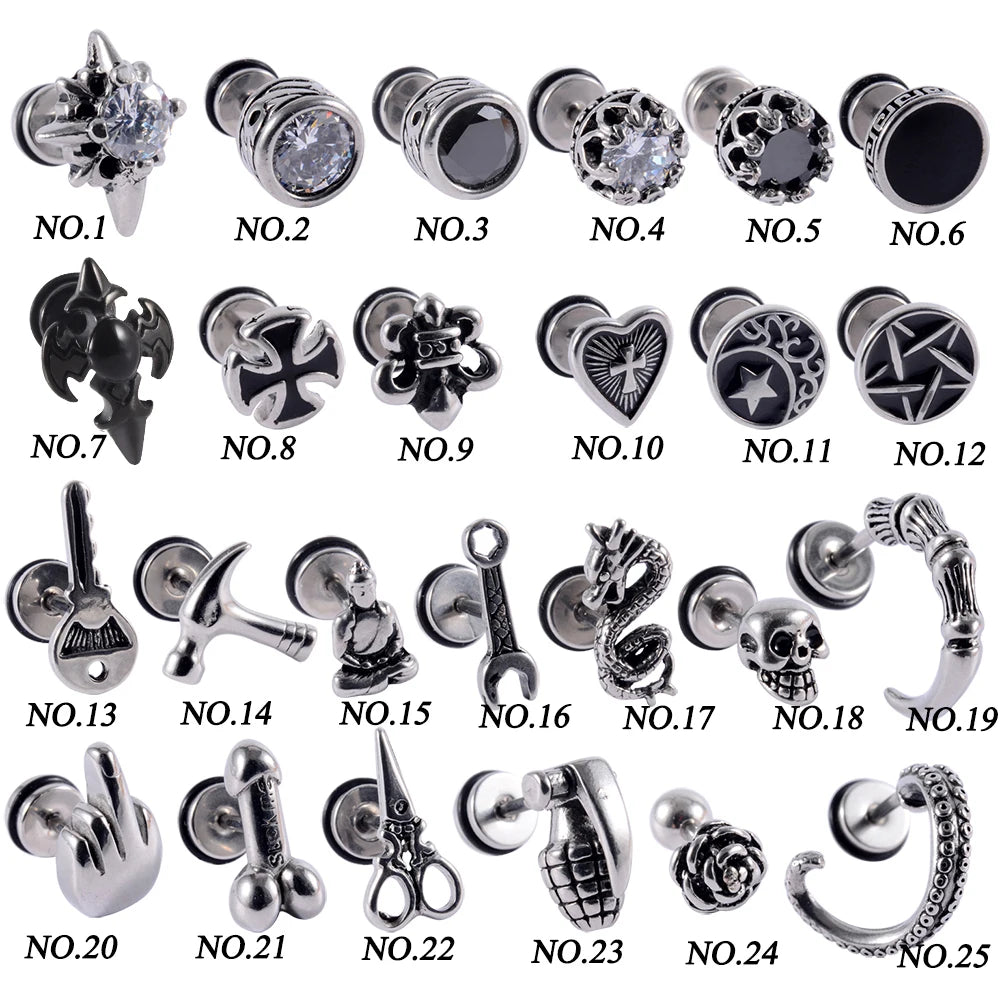 Surgical steel punk gothic earrings for men and women by HSF Marketplace