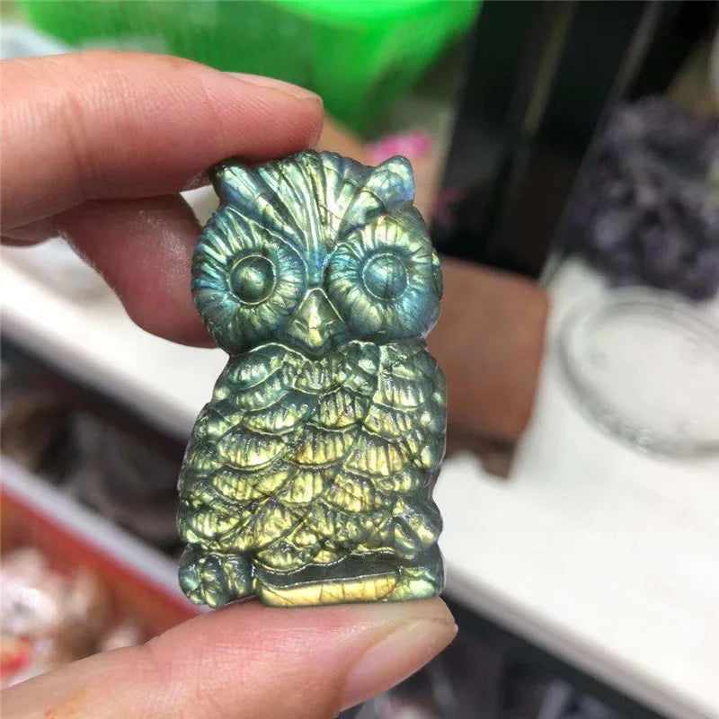 Natural Quartz Carvings Labradorite Owl Cicada Animal Crystals Healing Stones For Spiritual Decor