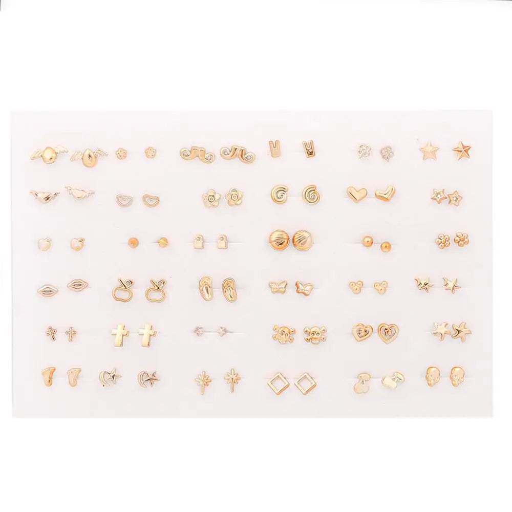 36/18-pair multicolor crystal cartoon star and moon hypoallergenic plastic stud earrings set by HSF Marketplace