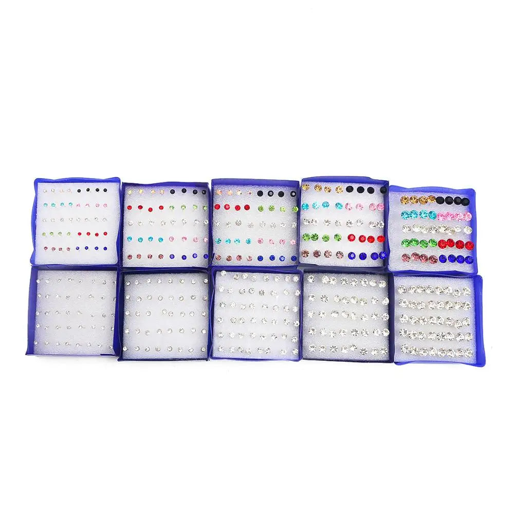 Colorful crystal stud earrings, 20-pair set with 3–6mm piercing studs for women by HSF Marketplace