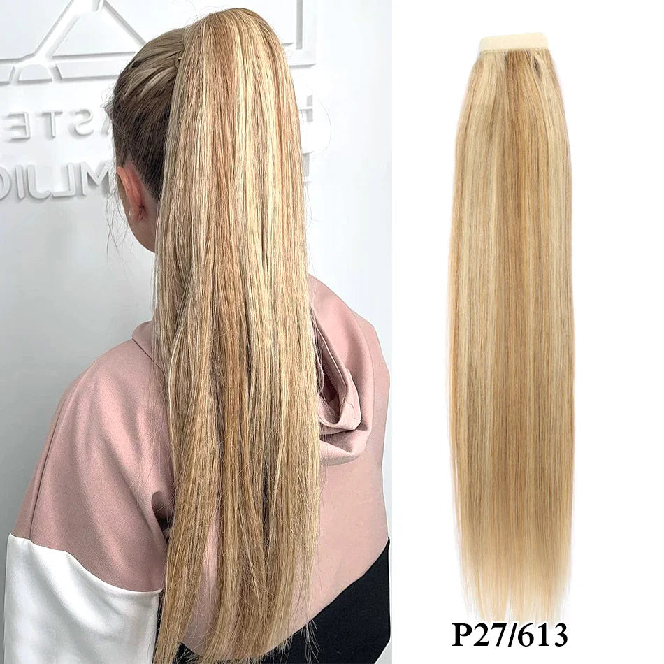Brazilian Remy human hair clip-in ponytail extension, thick straight wrap-around hairpiece by HSF Marketplace
