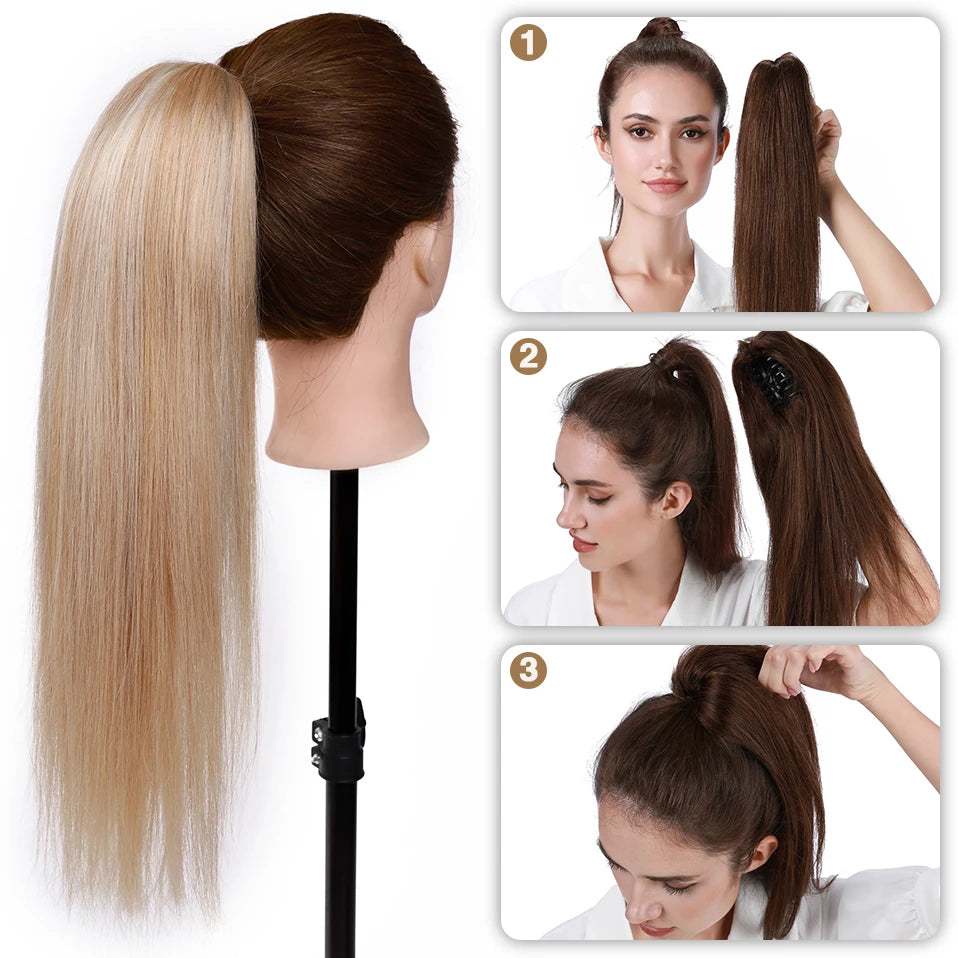 S-noilite straight human hair claw clip ponytail extension in natural black, blonde, and brown shades