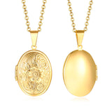Floral oval heart locket pendant necklace for women by HSF Marketplace, delicate floral design on polished metal.