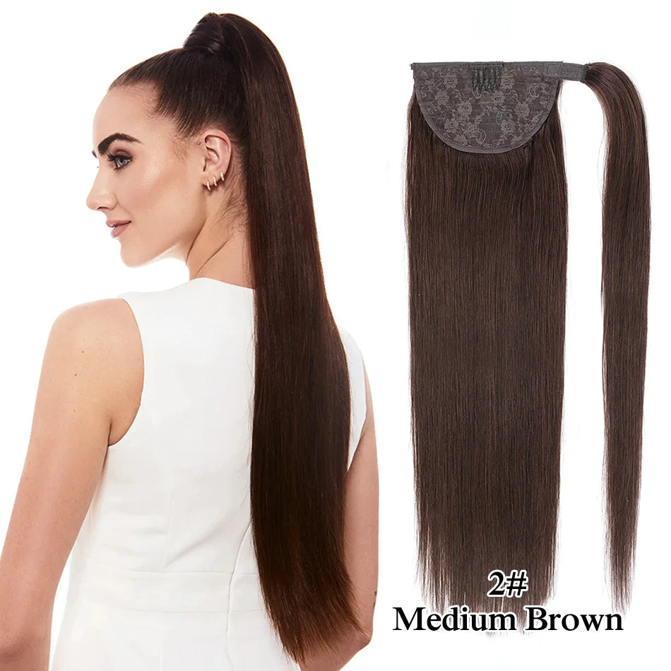 Straight Brazilian Remy human hair wrap-around ponytail extension by HSF Marketplace