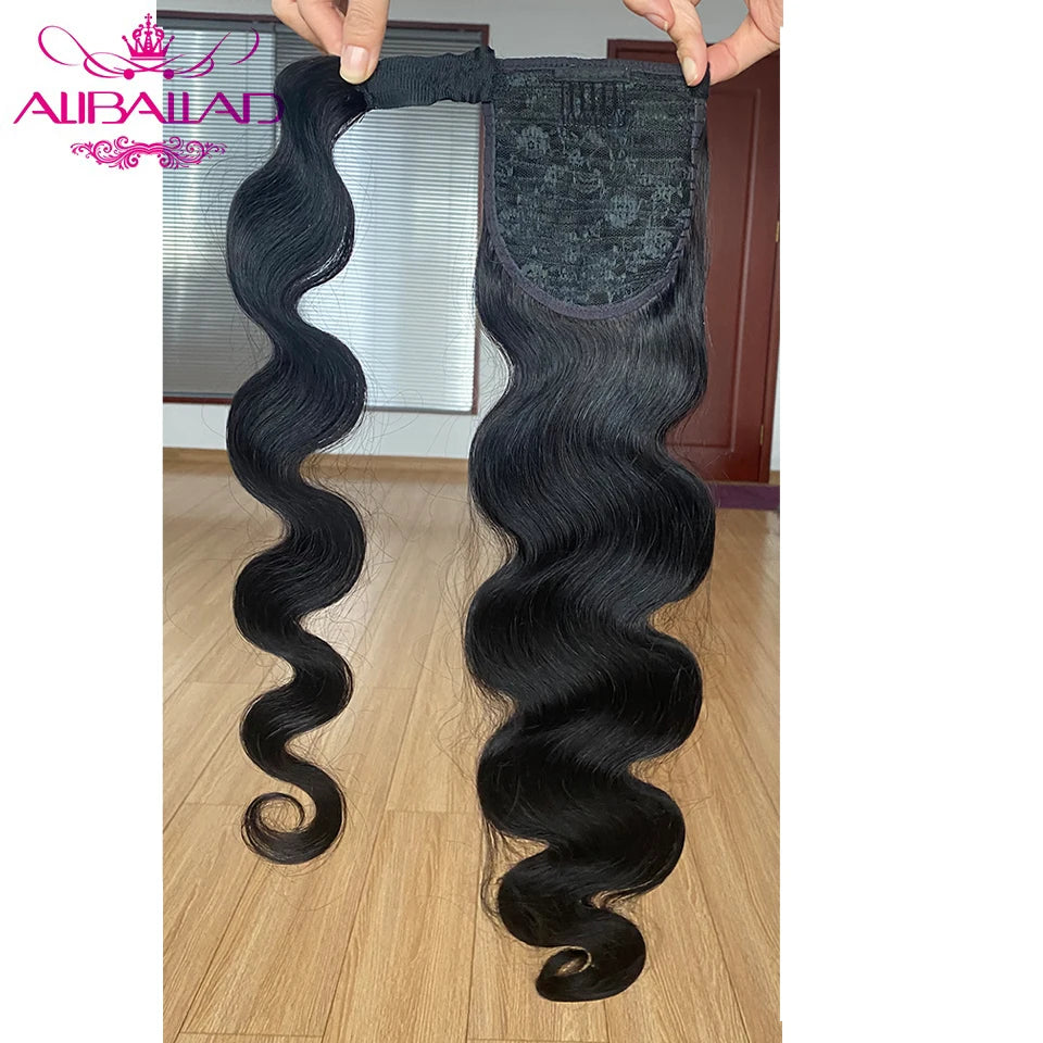 Brazilian body wave human hair wrap-around ponytail extension, clip-in Remy ponytail for women, 120g