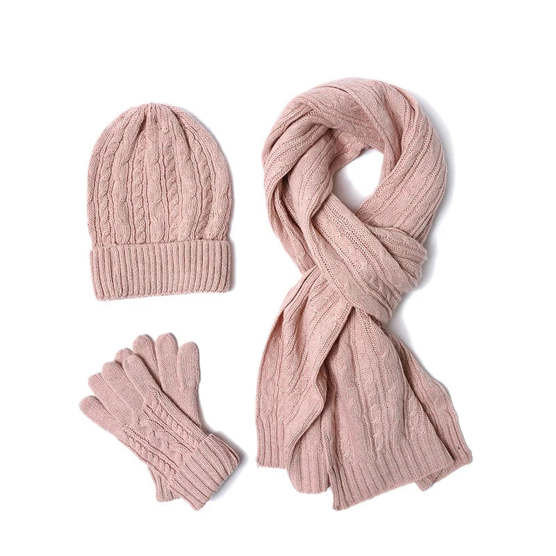 Women's winter warm wool knit hat, scarf and glove set by HSF Marketplace