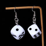 Aihua white and black square dice earrings for women, playful digital dice jewelry pair