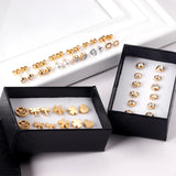 Vintage stud earrings set for women, 6 pairs in gold and silver tones by HSF Marketplace