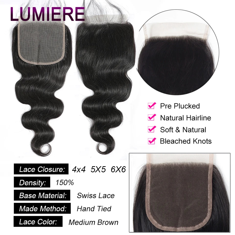 Peruvian 3/4 Bundles Human Hair With Closure Frontal HD Transparent Virgin Raw Human Hair Bundles With Closure Natural Black