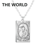Stainless steel Dawapara Tarot cards necklace with Major Arcana design, divination charm jewelry for women.