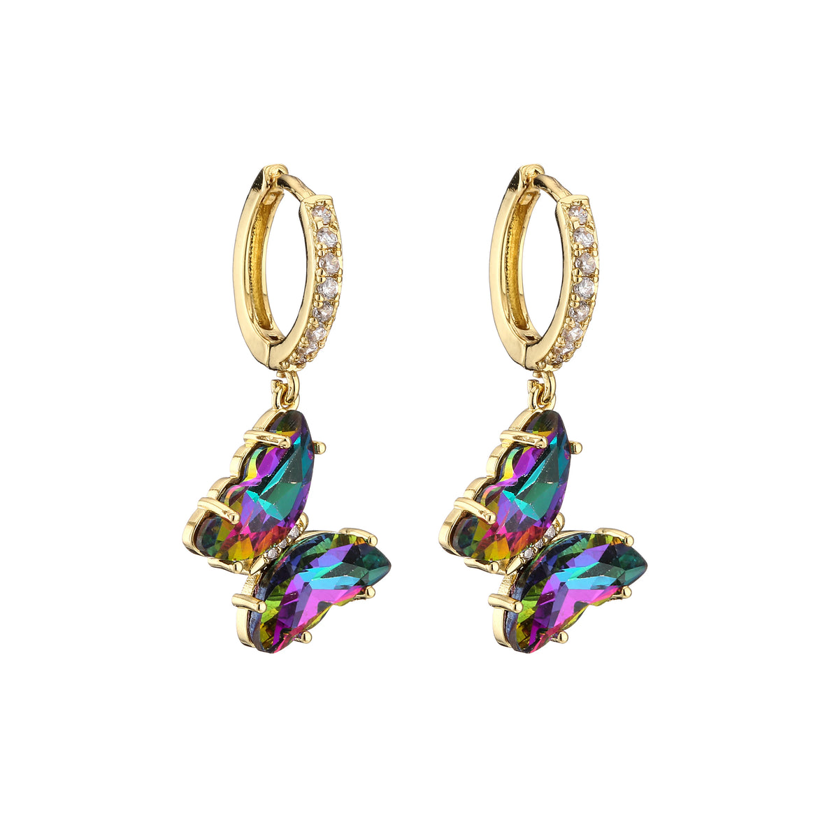 Crystal butterfly hoop earrings for women, featuring a sweet and elegant design by HSF Marketplace