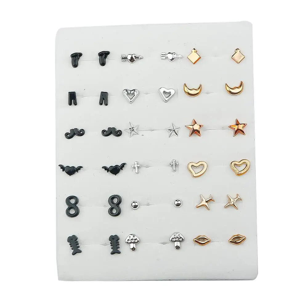 HSF Marketplace multicolor cartoon star and moon hypoallergenic plastic stud earrings set, 18 pairs