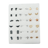 HSF Marketplace multicolor cartoon star and moon hypoallergenic plastic stud earrings set, 18 pairs