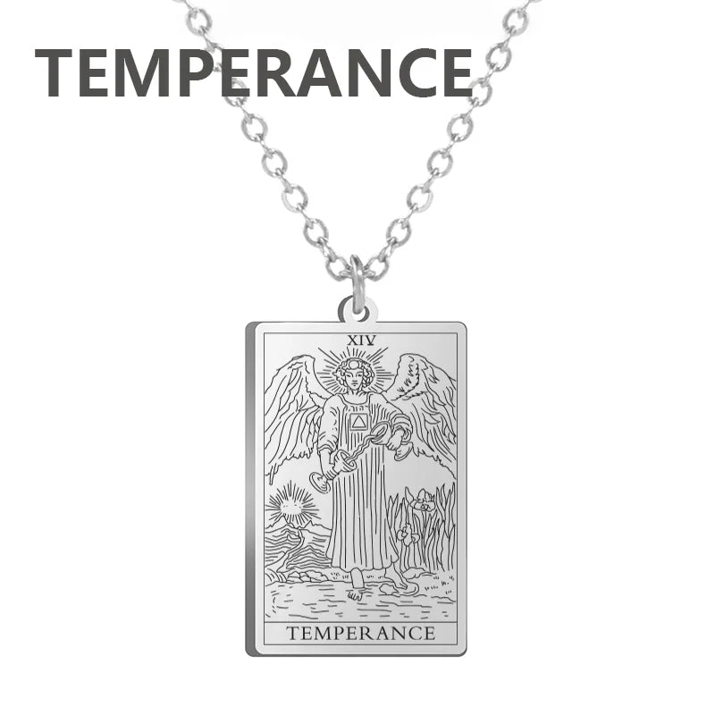 Stainless steel Dawapara Tarot Cards necklace with Major Arcana design, feminine jewelry piece, divination charm for women