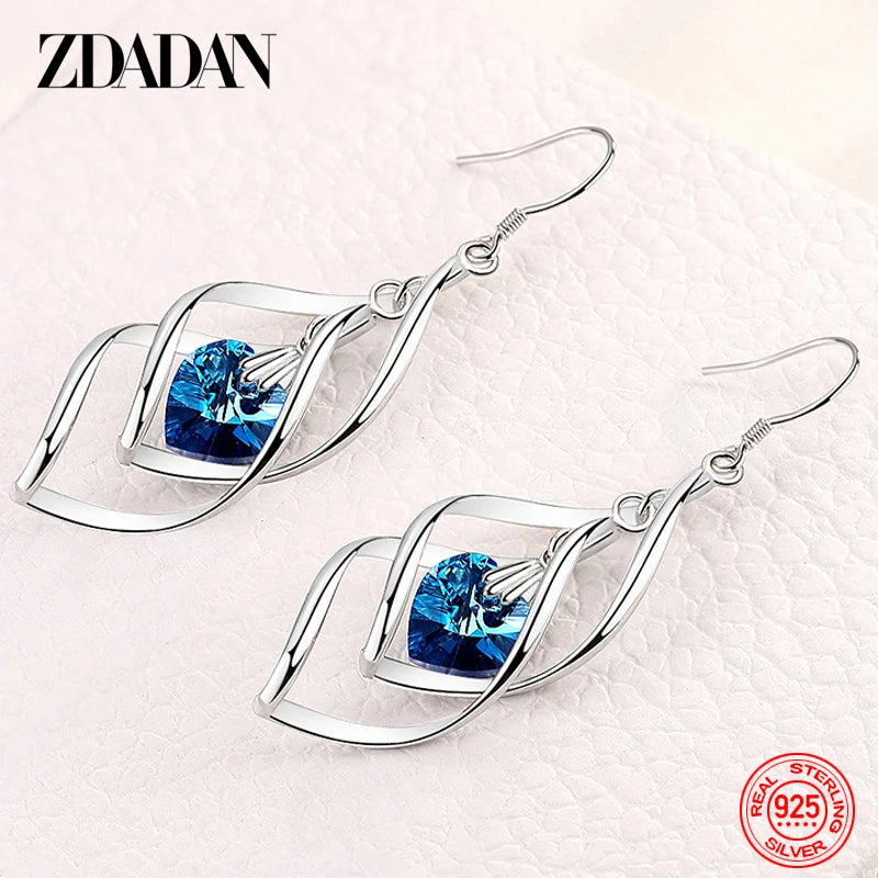 Sterling silver crystal long dangle earrings for women, HSF Marketplace jewelry close-up
