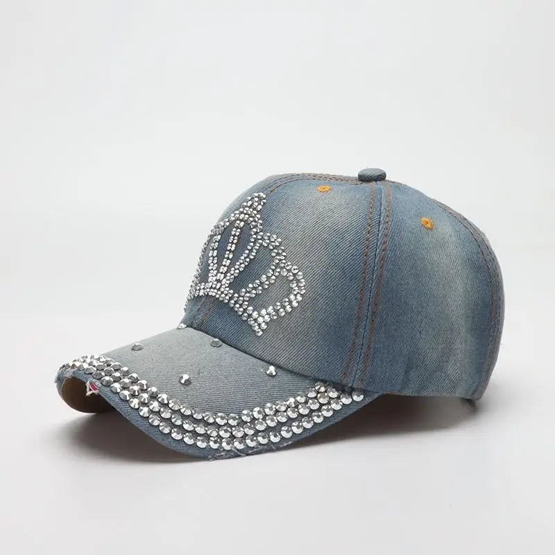 Women’s denim cowboy baseball cap with shiny finish, adjustable fit, and sunshade brim by HSF Marketplace