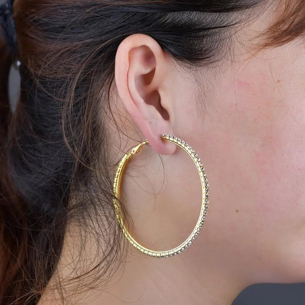 2018 large crystal hoop earrings, 30–100mm CZ hip hop basketball-style jewelry, HSF Marketplace