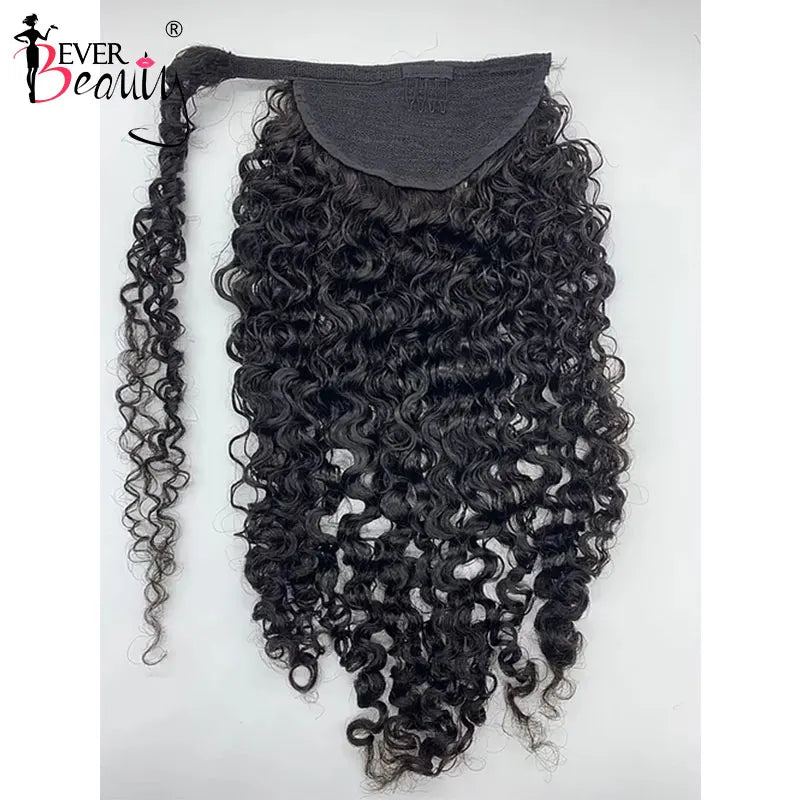 3B 3C Brazilian Remy human hair kinky curly wrap-around drawstring ponytail extension by Ever Beauty