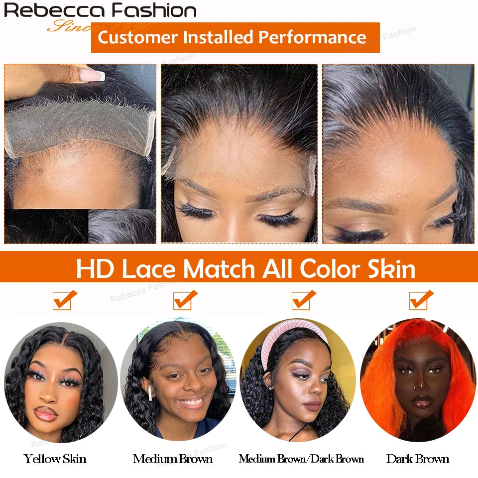 Rebecca Brazilian Deep Wave human hair bundles with transparent lace closure, featuring deep curly Remy human hair from HSF Marketplace.