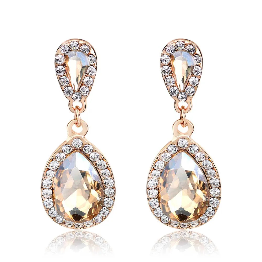 Champagne crystal drop earrings by HSF Marketplace for elegant wedding looks