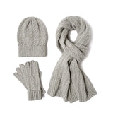 Women's winter warm wool knit hat, scarf and glove set by HSF Marketplace, soft neutral-colored accessories