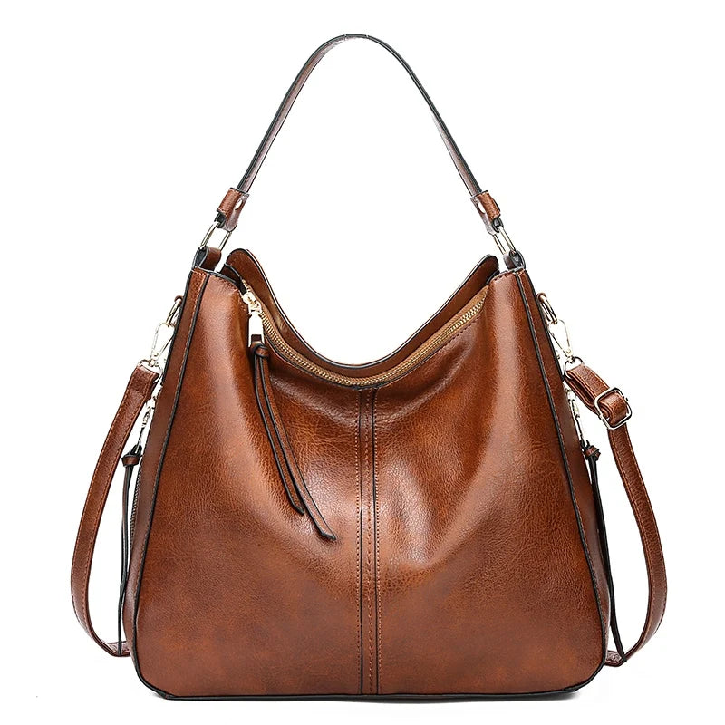 Leather hobo bag for women featuring a large capacity tote, casual shoulder style, vintage design, by HSF Marketplace.
